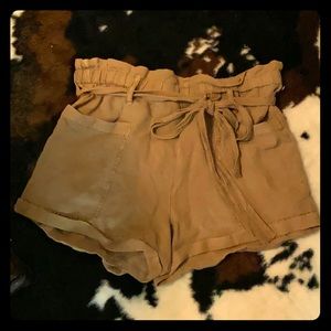 Khaki paper bag shorts